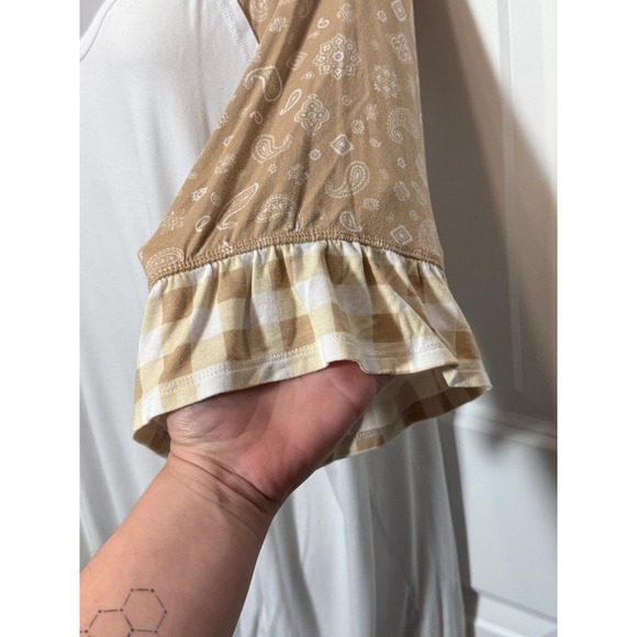 Cato 18 20 White Paisley Print Raglan Sleeve Ruffle Hem Tunic Top - Picture 5 of 11